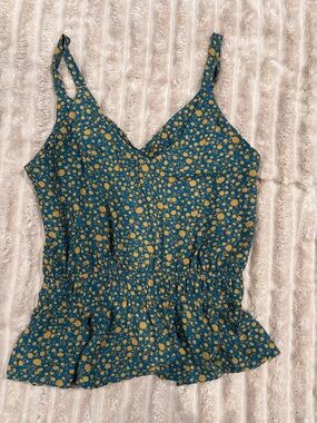 Sienna Sky Teal and Mustard Floral Smocked Peplum Cami